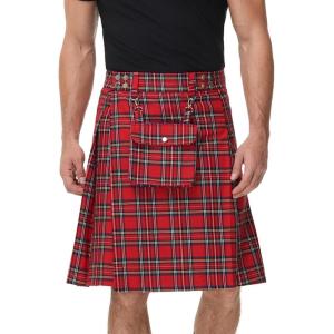 image:imageSCARLET DARKNESS Mens Kilt Tartan Scottish Traditional Highland Wedding Kilt Outfit Red Tartan XXL
