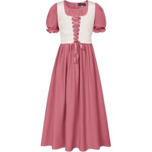 image:imageScarlet Darkness Girl Renaissance Dress Short Puff Sleeve Long Dresses Flower Girl Dress Size 714Rose Red