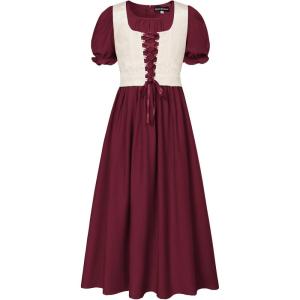 image:imageScarlet Darkness Girl Renaissance Dress Short Puff Sleeve Long Dresses Flower Girl Dress Size 714Wine