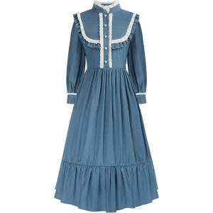 image:imageScarlet Darkness Girls Dresses Long Sleeve Casual High Neck Girl Dress Children Kids Ruffle Trim OutfitBlue
