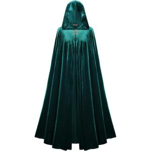 image:imageScarlet Darkness Renaissance Velvet Hooded Cape Medieval Witch Cloak Hobbit Costume for Women MenGreen