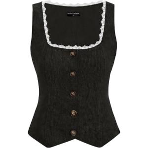image:imageScarlet Darkness Women Renaissance Corset Vintage Button Down Corduroy Pirate Waistcoat VestBlack