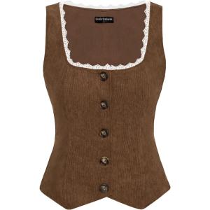 image:imageScarlet Darkness Women Renaissance Corset Vintage Button Down Corduroy Pirate Waistcoat VestCoffee