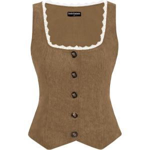 image:imageScarlet Darkness Women Renaissance Corset Vintage Button Down Corduroy Pirate Waistcoat VestKhaki