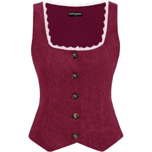 image:imageScarlet Darkness Women Renaissance Corset Vintage Button Down Corduroy Pirate Waistcoat VestRed