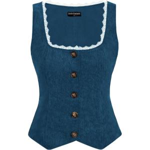 image:imageScarlet Darkness Women Renaissance Corset Vintage Button Down Corduroy Pirate Waistcoat VestSky Blue