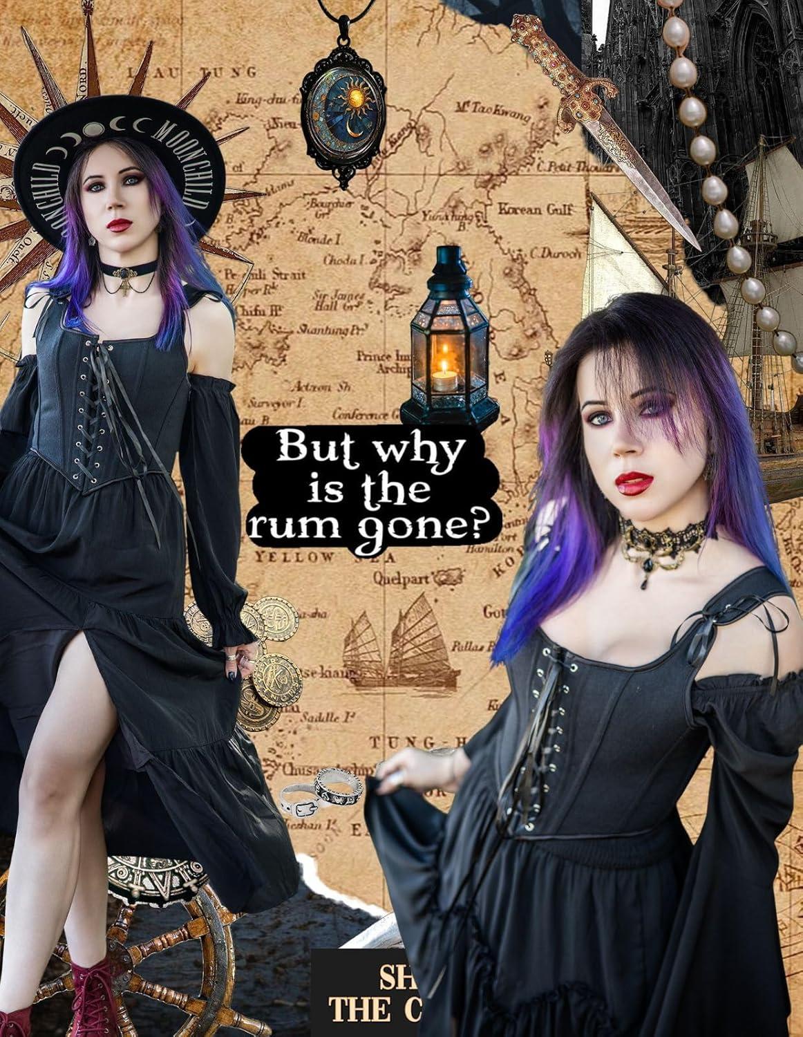 image:imageSCARLET DARKNESS Womens Renaissance Corset Tops Vintage Lace Up Overbust Bustier BodiceDeep Black