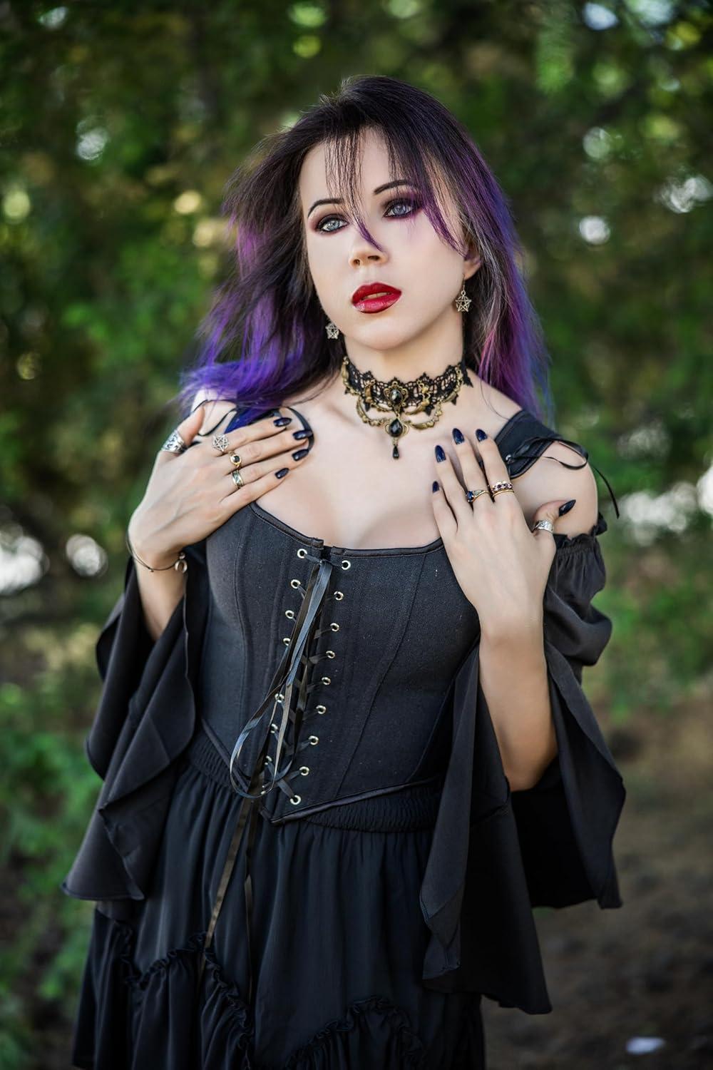 image:imageSCARLET DARKNESS Womens Renaissance Corset Tops Vintage Lace Up Overbust Bustier BodiceDeep Black