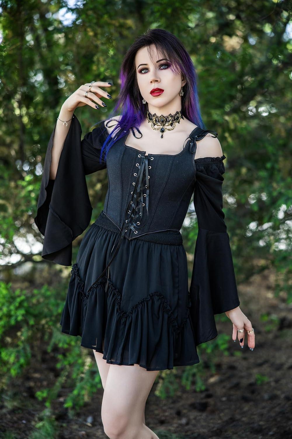 image:imageSCARLET DARKNESS Womens Renaissance Corset Tops Vintage Lace Up Overbust Bustier BodiceDeep Black
