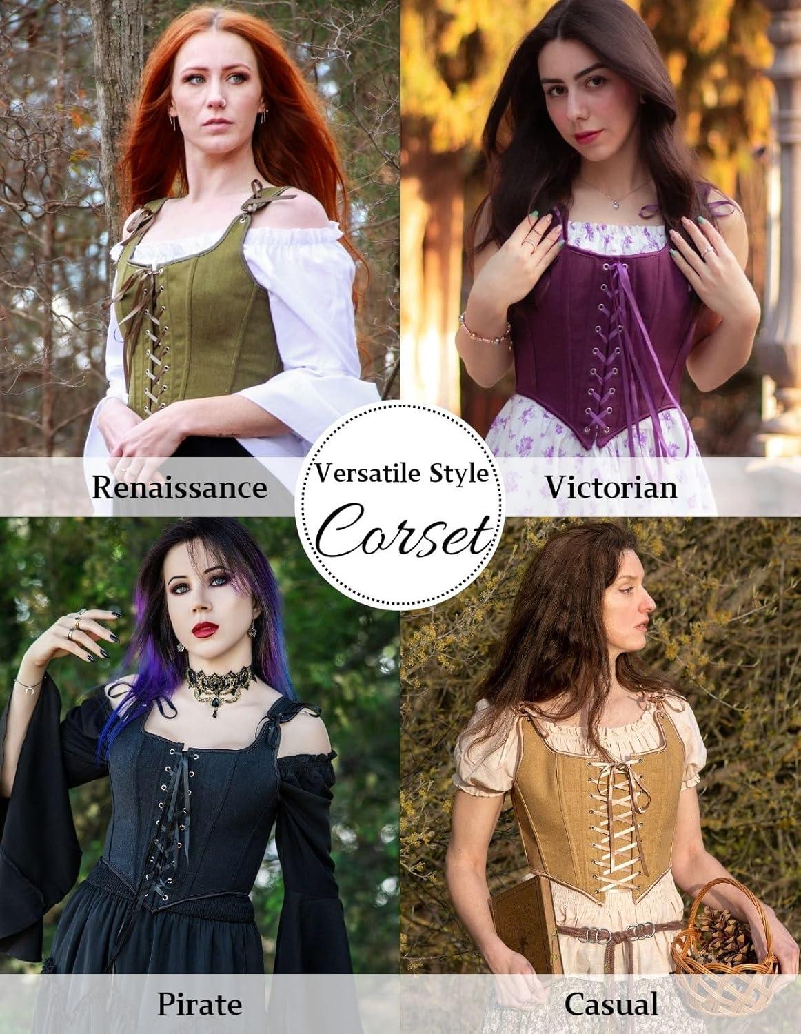 image:imageSCARLET DARKNESS Womens Renaissance Corset Tops Vintage Lace Up Overbust Bustier BodiceDeep Drown
