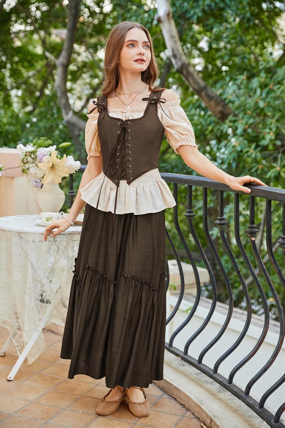 image:imageSCARLET DARKNESS Womens Renaissance Corset Tops Vintage Lace Up Overbust Bustier BodiceDeep Drown