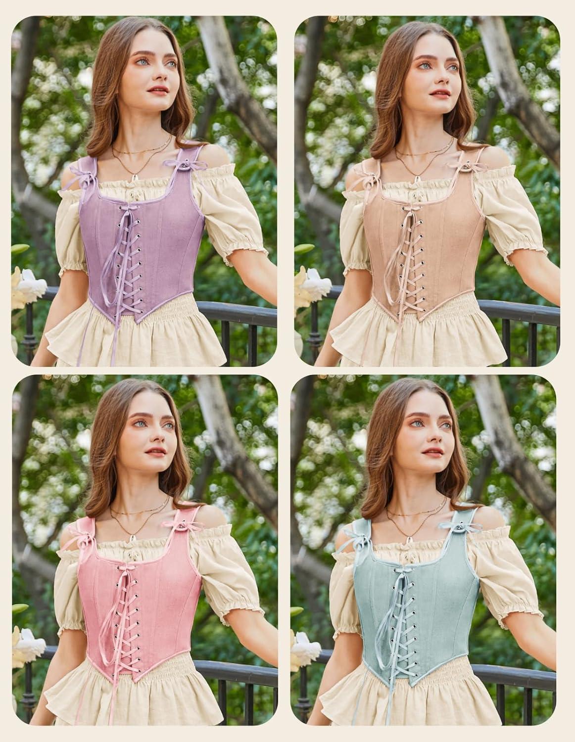 image:imageSCARLET DARKNESS Womens Renaissance Corset Tops Vintage Lace Up Overbust Bustier BodiceLight Purple