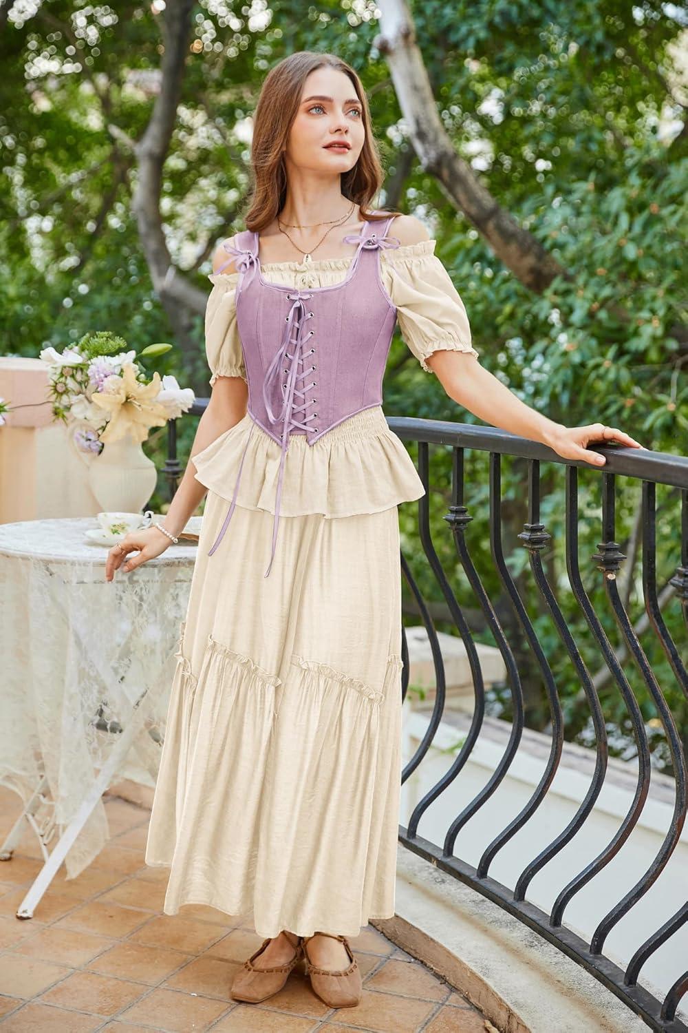 image:imageSCARLET DARKNESS Womens Renaissance Corset Tops Vintage Lace Up Overbust Bustier BodiceLight Purple