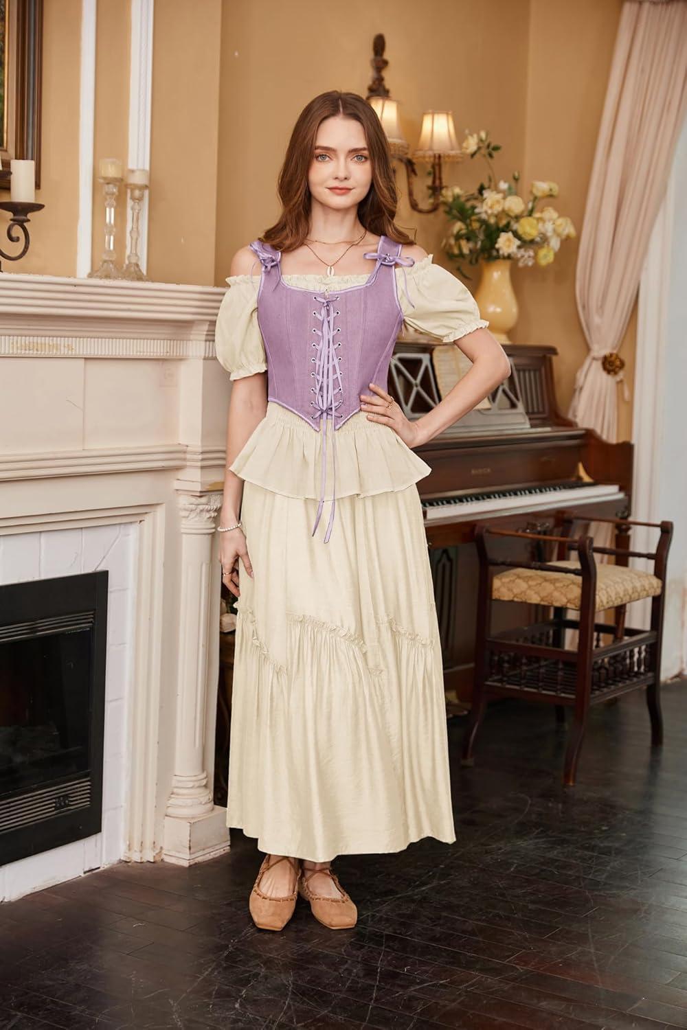 image:imageSCARLET DARKNESS Womens Renaissance Corset Tops Vintage Lace Up Overbust Bustier BodiceLight Purple