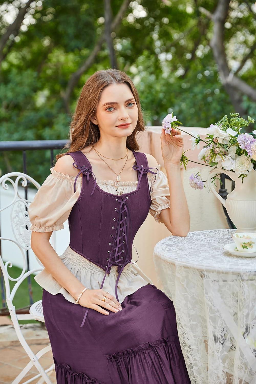image:imageSCARLET DARKNESS Womens Renaissance Corset Tops Vintage Lace Up Overbust Bustier BodicePurple