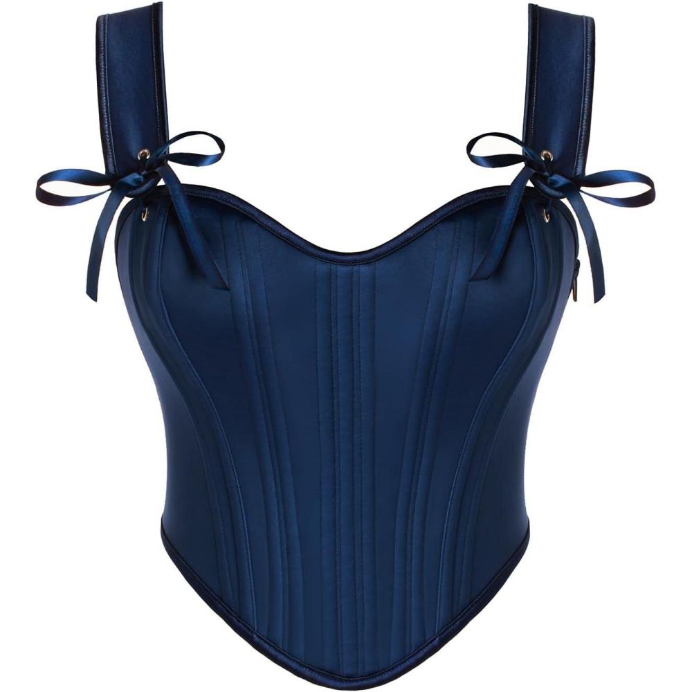image:imageScarlet Darkness Corset Tops for Women Vintage Renaissance Sweetheart Fishboned Bustier TopsNavy Blue