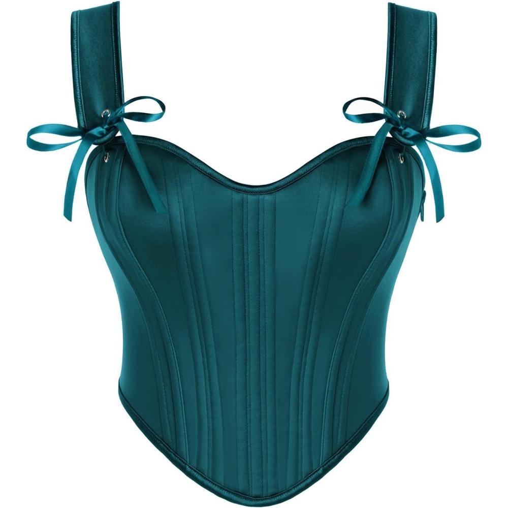 image:imageScarlet Darkness Corset Tops for Women Vintage Renaissance Sweetheart Fishboned Bustier TopsTeal Green