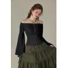 image:imageScarlet Darkness Women Bell Sleeve Smocked Top Off The Shoulder Peasant Blouse Renaissance Pirate ShirtBlack