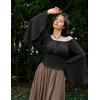 image:imageScarlet Darkness Women Bell Sleeve Smocked Top Off The Shoulder Peasant Blouse Renaissance Pirate ShirtBlack