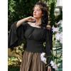 image:imageScarlet Darkness Women Bell Sleeve Smocked Top Off The Shoulder Peasant Blouse Renaissance Pirate ShirtBlack