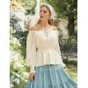 image:imageScarlet Darkness Womens Renaissance Shirt Peasant Off Shoulder Tops Smocked Waist Long Sleeve BlouseBeige