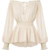 image:imageScarlet Darkness Womens Renaissance Shirt Peasant Off Shoulder Tops Smocked Waist Long Sleeve BlouseBeige