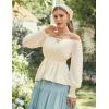 image:imageScarlet Darkness Womens Renaissance Shirt Peasant Off Shoulder Tops Smocked Waist Long Sleeve BlouseBeige