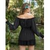 image:imageScarlet Darkness Womens Renaissance Shirt Peasant Off Shoulder Tops Smocked Waist Long Sleeve BlouseBlack