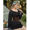 image:imageScarlet Darkness Womens Renaissance Shirt Peasant Off Shoulder Tops Smocked Waist Long Sleeve BlouseBlack