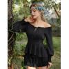 image:imageScarlet Darkness Womens Renaissance Shirt Peasant Off Shoulder Tops Smocked Waist Long Sleeve BlouseBlack