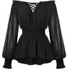 image:imageScarlet Darkness Womens Renaissance Shirt Peasant Off Shoulder Tops Smocked Waist Long Sleeve BlouseBlack
