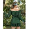 image:imageScarlet Darkness Womens Renaissance Shirt Peasant Off Shoulder Tops Smocked Waist Long Sleeve BlouseDark Green