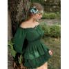 image:imageScarlet Darkness Womens Renaissance Shirt Peasant Off Shoulder Tops Smocked Waist Long Sleeve BlouseDark Green