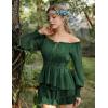 image:imageScarlet Darkness Womens Renaissance Shirt Peasant Off Shoulder Tops Smocked Waist Long Sleeve BlouseDark Green