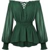 image:imageScarlet Darkness Womens Renaissance Shirt Peasant Off Shoulder Tops Smocked Waist Long Sleeve BlouseDark Green