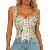 image:imageScarlet Darkness Renaissance Corset Top for Women Boned Laceup Overbust Bustier CorsetsBeige Green Floral