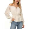 image:imageScarlet Darkness Womens Renaissance Shirt Peasant Off Shoulder Tops Smocked Waist Long Sleeve BlouseBeige