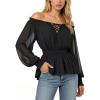 image:imageScarlet Darkness Womens Renaissance Shirt Peasant Off Shoulder Tops Smocked Waist Long Sleeve BlouseBlack