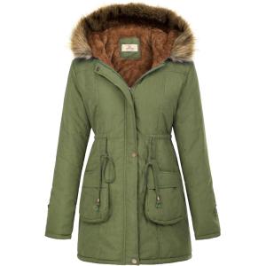 image:imageGRACE KARIN Womens Winter Coats Fleece Parkas Anoraks Hooded Military Jacket CoatsArmy Green