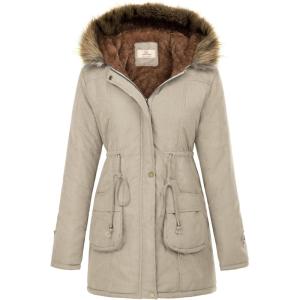 image:imageGRACE KARIN Womens Winter Coats Fleece Parkas Anoraks Hooded Military Jacket CoatsGray Apricot