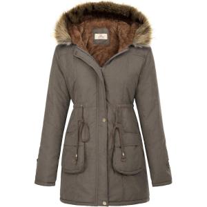 image:imageGRACE KARIN Womens Winter Coats Fleece Parkas Anoraks Hooded Military Jacket CoatsNutmeg