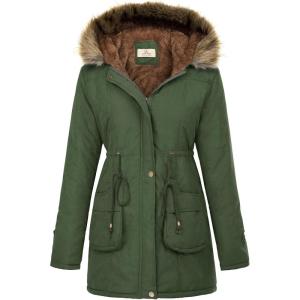 image:imageGRACE KARIN Womens Winter Coats Fleece Parkas Anoraks Hooded Military Jacket CoatsOlive Green