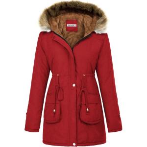 image:imageGRACE KARIN Womens Winter Coats Fleece Parkas Anoraks Hooded Military Jacket CoatsStrong Red
