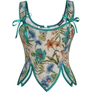 image:imageSCARLET DARKNESS Corset Tops for Women Renaissance Costume Floral Lace Up Boned Bustier with ZipGreen Floral