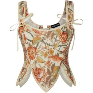 image:imageSCARLET DARKNESS Corset Tops for Women Renaissance Costume Floral Lace Up Boned Bustier with ZipOrange Floral