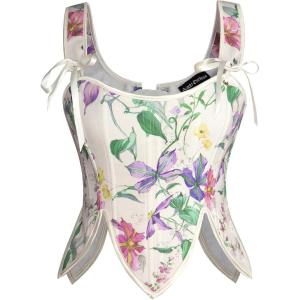 image:imageSCARLET DARKNESS Corset Tops for Women Renaissance Costume Floral Lace Up Boned Bustier with ZipPurple Floral