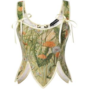 image:imageSCARLET DARKNESS Corset Tops for Women Renaissance Costume Floral Lace Up Boned Bustier with ZipYellow Blossom