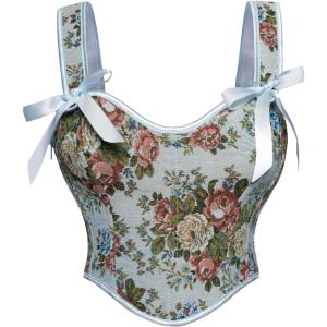 image:imageSCARLET DARKNESS Corset Tops for Women Sweetheart Neckline Floral Corset with Zipper Size 618Blue Flower Cluster