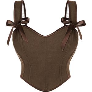 image:imageSCARLET DARKNESS Corset Tops for Women Sweetheart Neckline Floral Corset with Zipper Size 618Brown