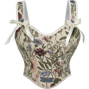 image:imageSCARLET DARKNESS Corset Tops for Women Sweetheart Neckline Floral Corset with Zipper Size 618Cream Chrysanthemum